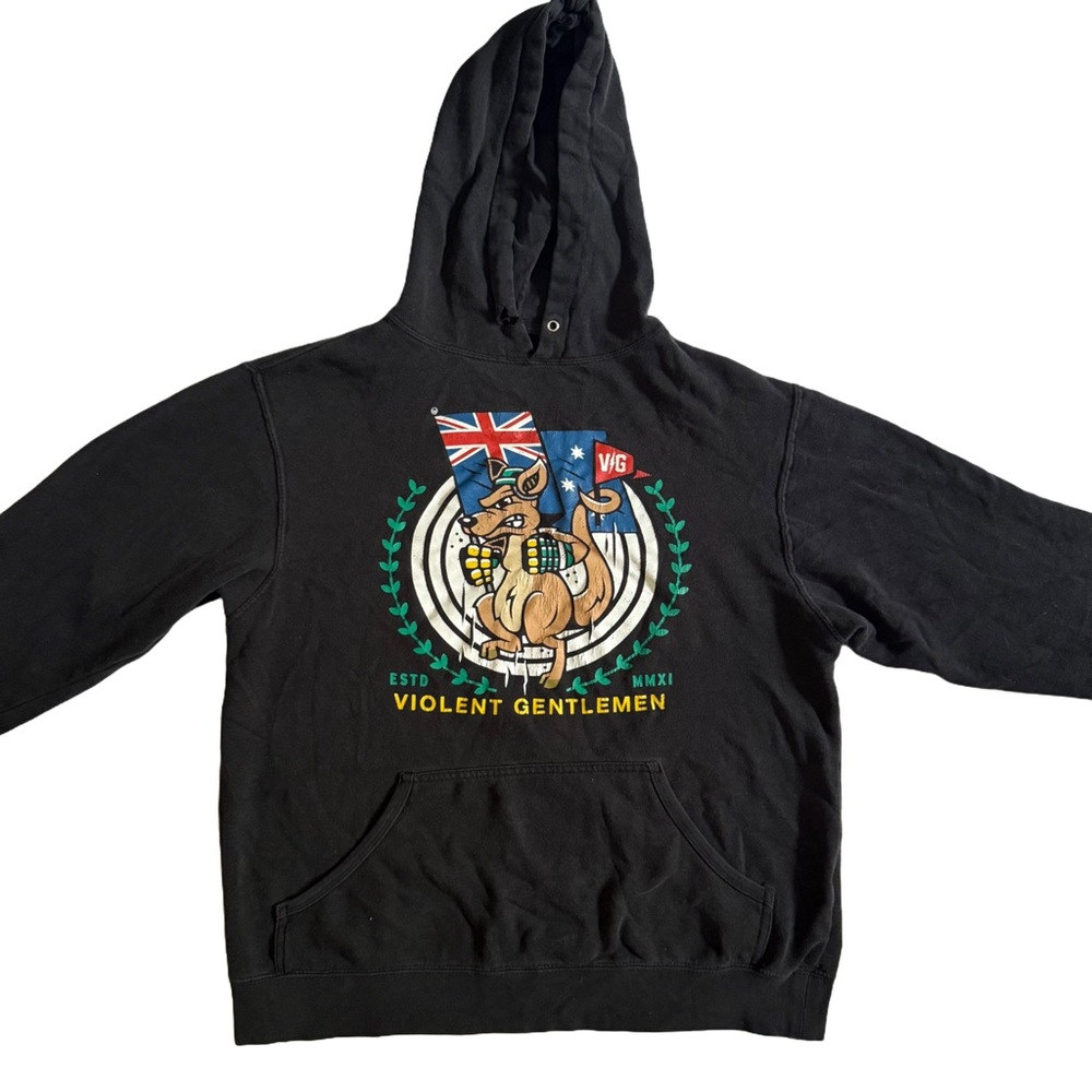 VIOLENT GENTLEMEN BLACK “ENFORCE AUSTRALIA” LONG SLEEVE GRAPHIC HOODIE SIZE M‎